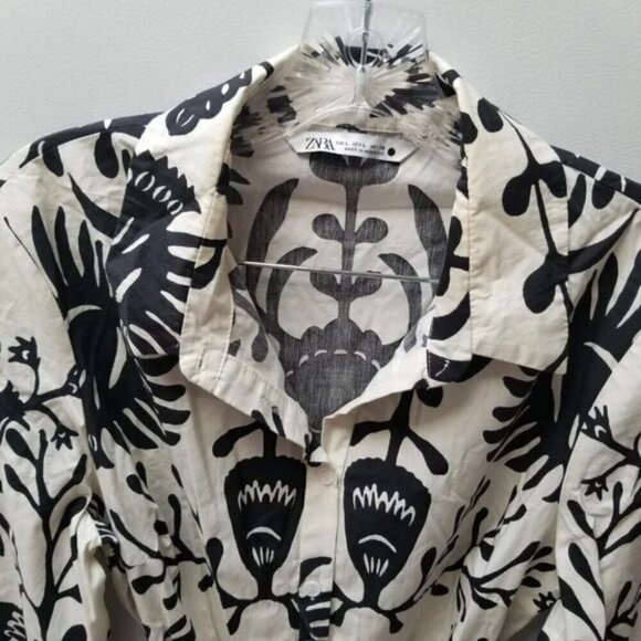 Zara Floral Printed Black White Kimono Belt Dress L - Picture 10 of 15